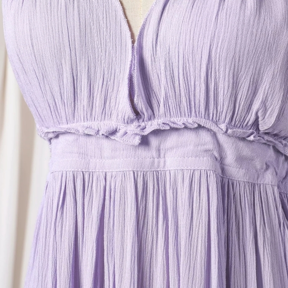 Lilac Layered Mesh Skirt Backless Halter Boho Beach Mini Dress - Picture 5 of 16